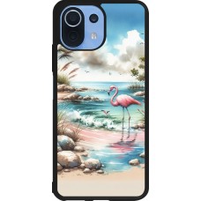 Coque Xiaomi Mi 11 Lite 5G - Silicone rigide noir Flamant rose aquarelle