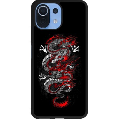 Coque Xiaomi Mi 11 Lite 5G - Silicone rigide noir Japanese style Dragon Tattoo Red Black