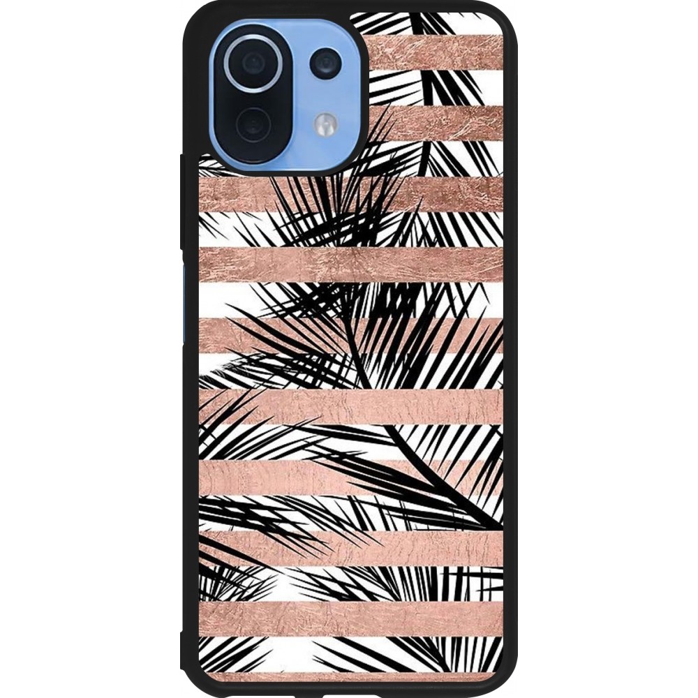 Xiaomi Mi 11 Lite 5G Case Hülle - Silikon schwarz Palm trees gold stripes