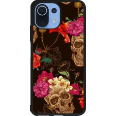 Coque Xiaomi Mi 11 Lite 5G - Silicone rigide noir Skulls and flowers