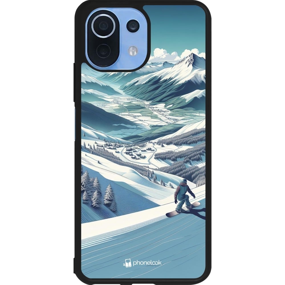 Coque Xiaomi Mi 11 Lite 5G - Silicone rigide noir Snowboarder Montagne