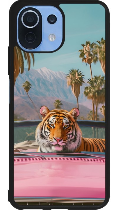 Coque Xiaomi Mi 11 Lite 5G - Silicone rigide noir Tigre voiture rose