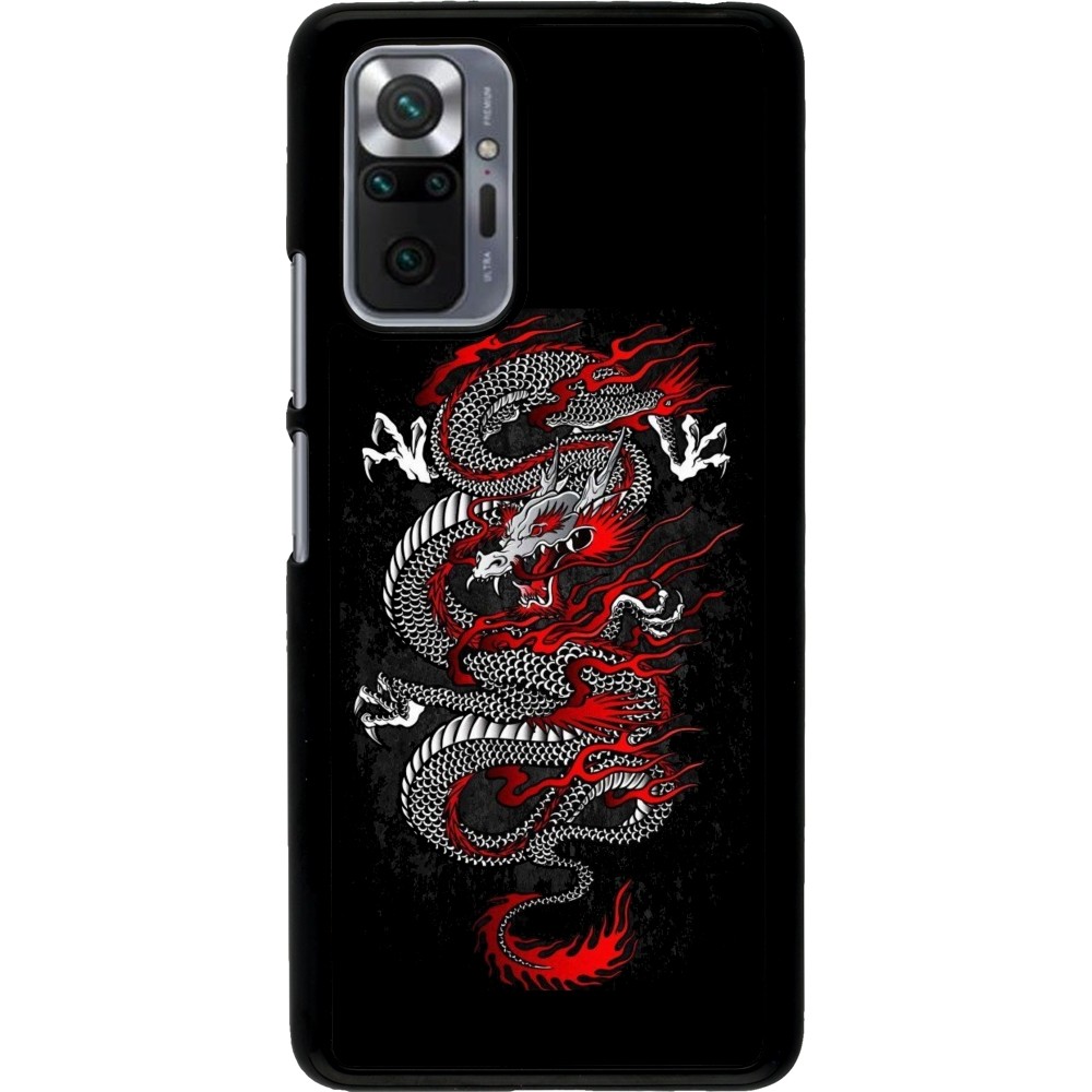 Coque Xiaomi Redmi Note 10 Pro - Japanese style Dragon Tattoo Red Black