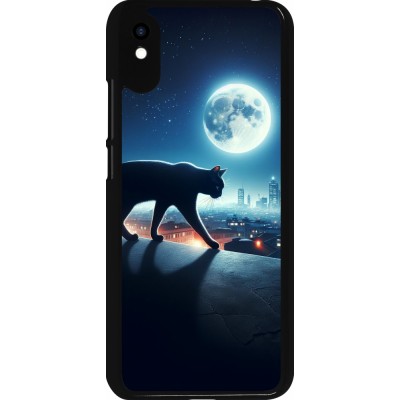 Coque Xiaomi Redmi 9A - Chat noir sous la pleine lune