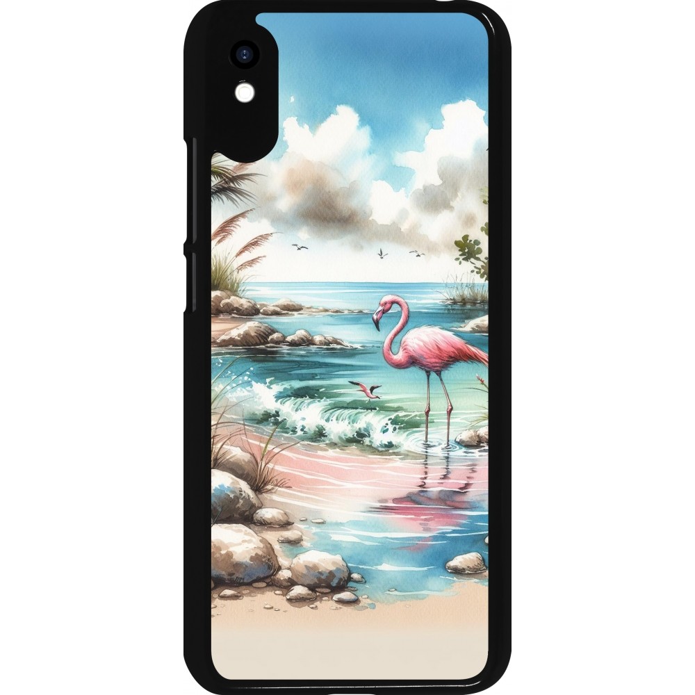 Coque Xiaomi Redmi 9A - Flamant rose aquarelle