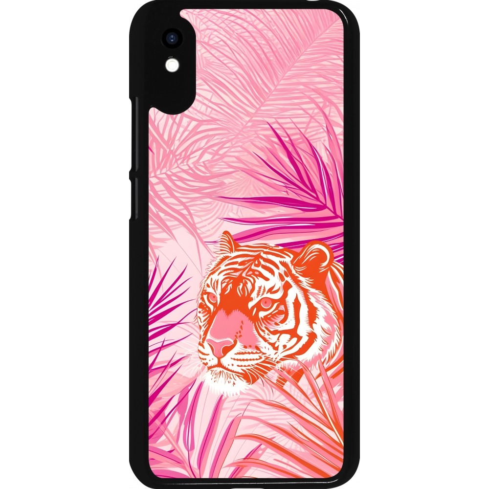 Coque Xiaomi Redmi 9A - Tigre palmiers roses