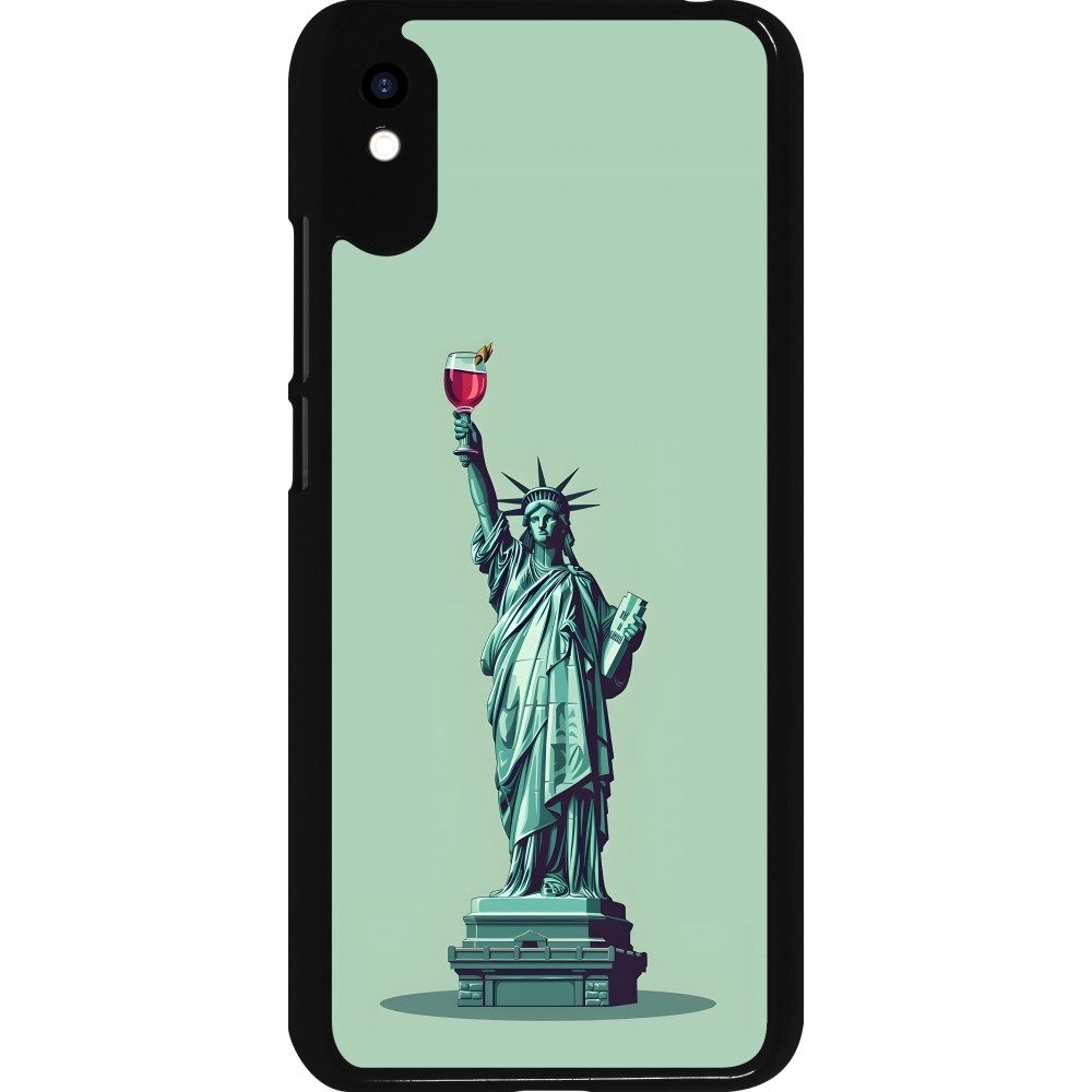 Coque Xiaomi Redmi 9A - Wine Statue de la liberté avec un verre de vin