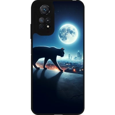 Coque Xiaomi Redmi Note 11 / 11S - Silicone rigide noir Chat noir sous la pleine lune