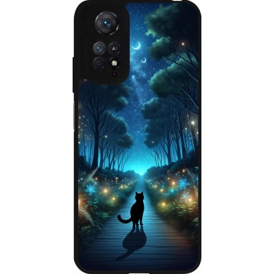 Coque Xiaomi Redmi Note 11 / 11S - Silicone rigide noir Chat noir promenade