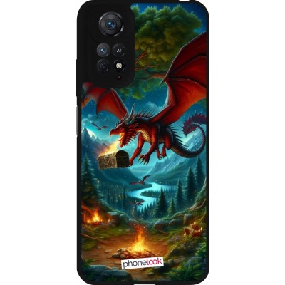 Coque Xiaomi Redmi Note 11 / 11S - Silicone rigide noir Dragon Volant Forêt Trésor