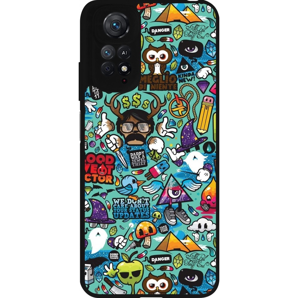 Coque Xiaomi Redmi Note 11 / 11S - Silicone rigide noir Mixed Cartoons Turquoise