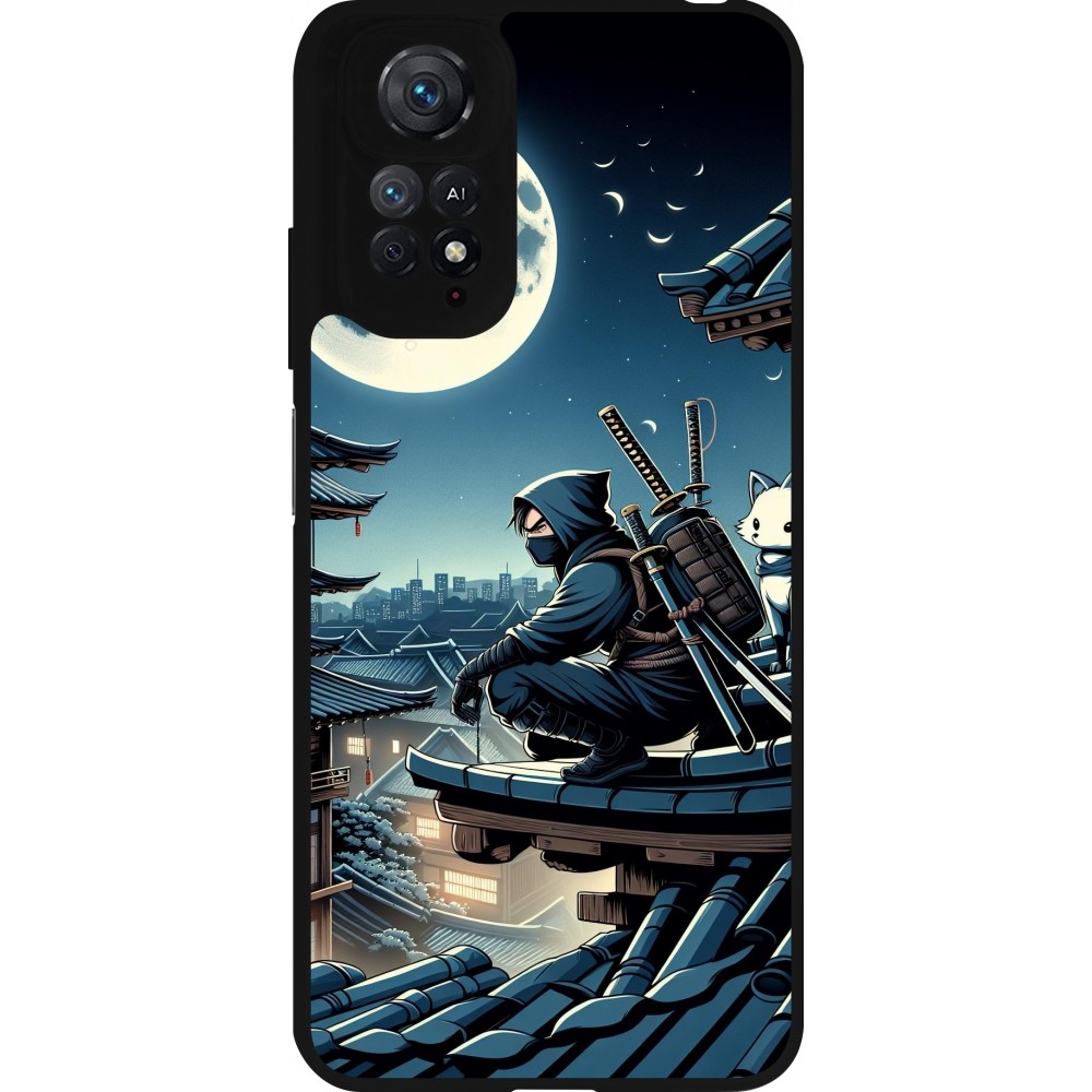 Coque Xiaomi Redmi Note 11 / 11S - Silicone rigide noir Ninja sous la lune