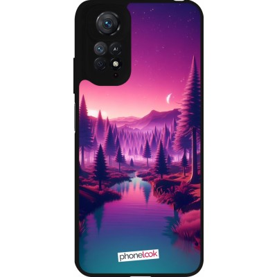 Coque Xiaomi Redmi Note 11 / 11S - Silicone rigide noir Paysage Violet-Rose