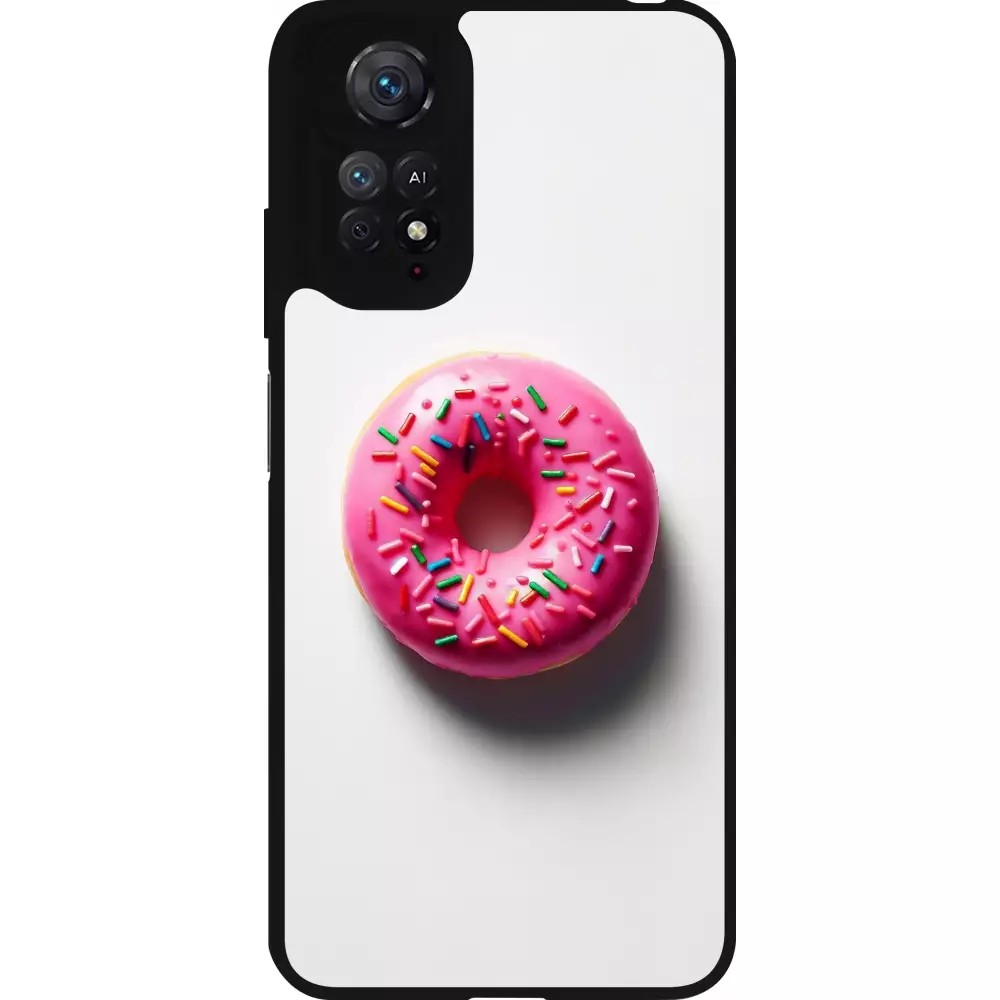 Coque Xiaomi Redmi Note 11 / 11S - Silicone rigide noir Weißer Hintergrund, pinker Donut