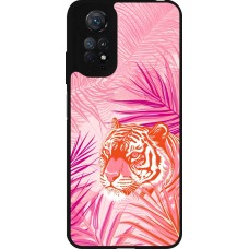 Coque Xiaomi Redmi Note 11 / 11S - Silicone rigide noir Tigre palmiers roses