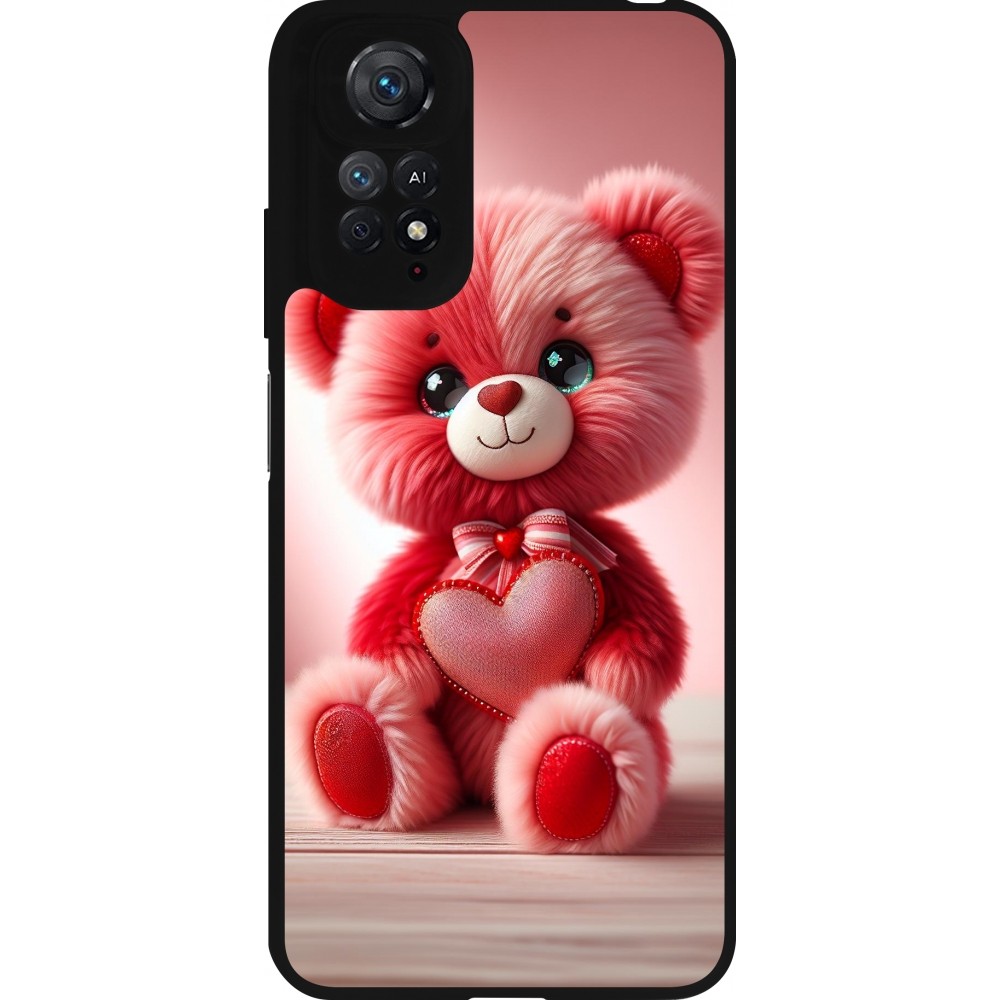 Coque Xiaomi Redmi Note 11 / 11S - Silicone rigide noir Valentine 2024 Ourson rose