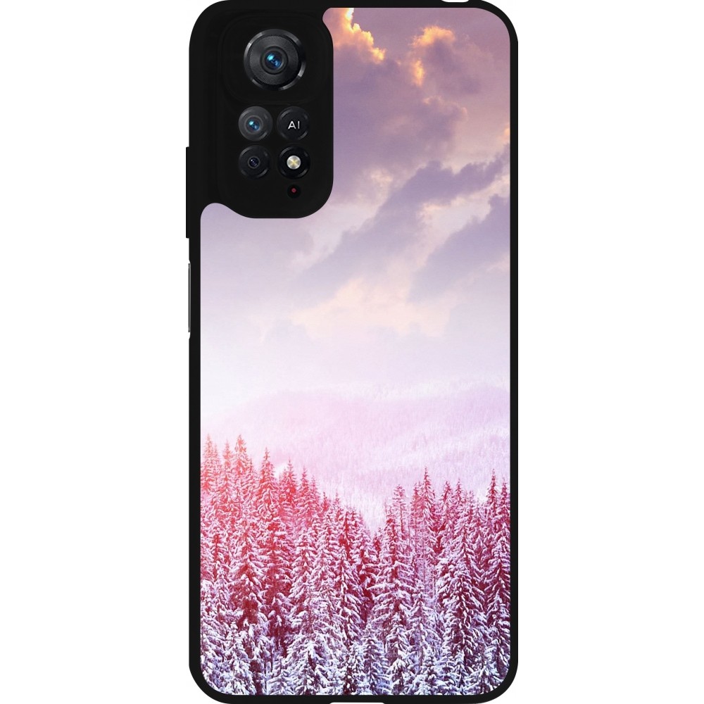 Coque Xiaomi Redmi Note 11 / 11S - Silicone rigide noir Winter 22 Pink Forest