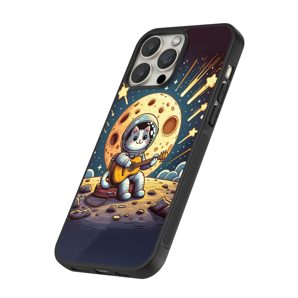 Coque iPhone 12 / 12 Pro - Silicone rigide noir AstroCat RockLune