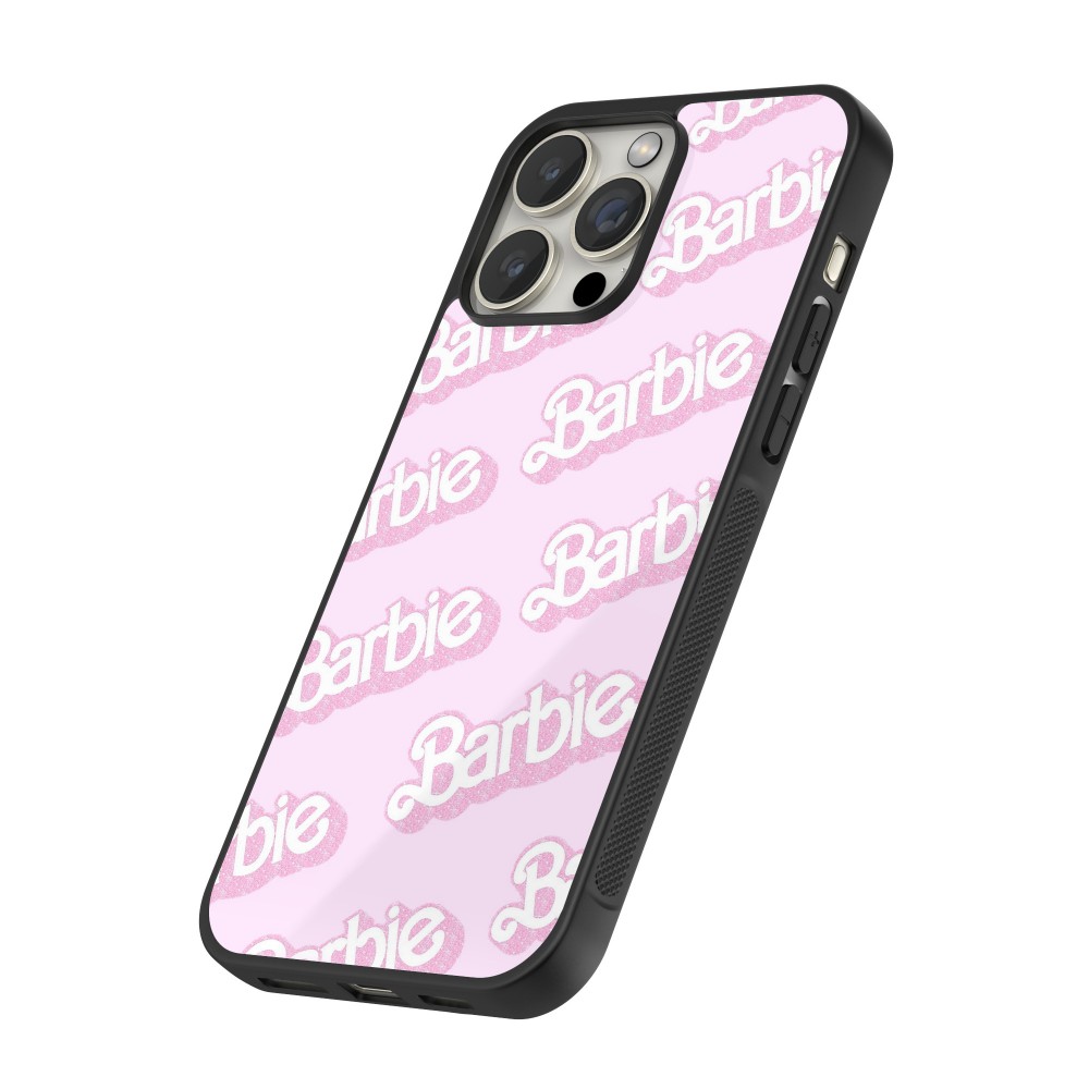 Coque iPhone 12 / 12 Pro - Silicone rigide noir Barbie light pink pattern