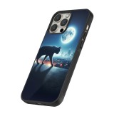 Coque iPhone 12 / 12 Pro - Silicone rigide noir Chat noir sous la pleine lune