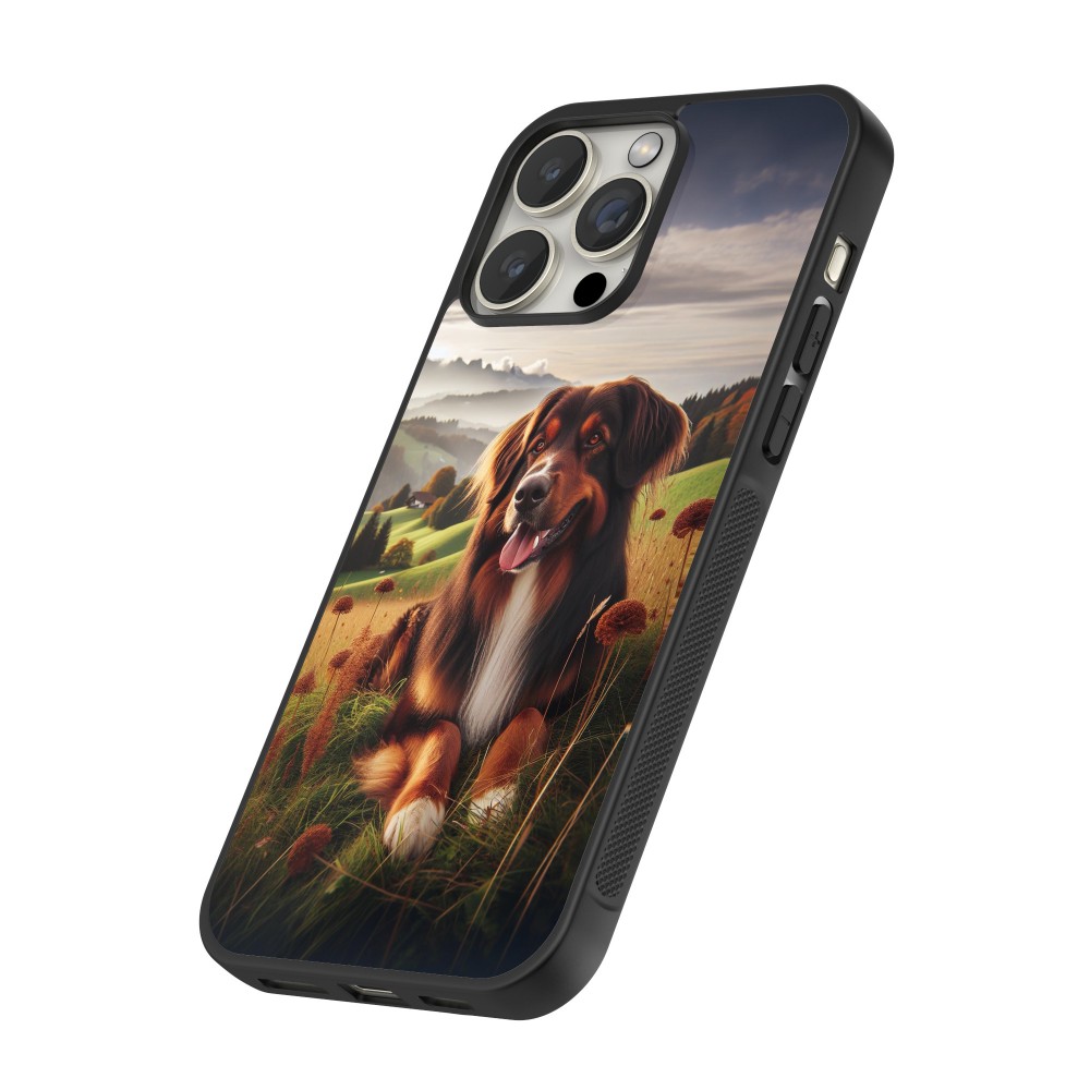 Coque iPhone 12 / 12 Pro - Silicone rigide noir Chien Campagne Suisse