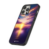 Coque iPhone 12 / 12 Pro - Silicone rigide noir Coucher soleil jaune violet