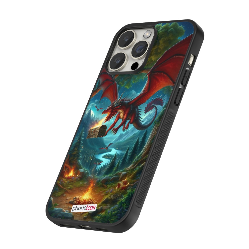 Coque iPhone 12 / 12 Pro - Silicone rigide noir Dragon Volant Forêt Trésor