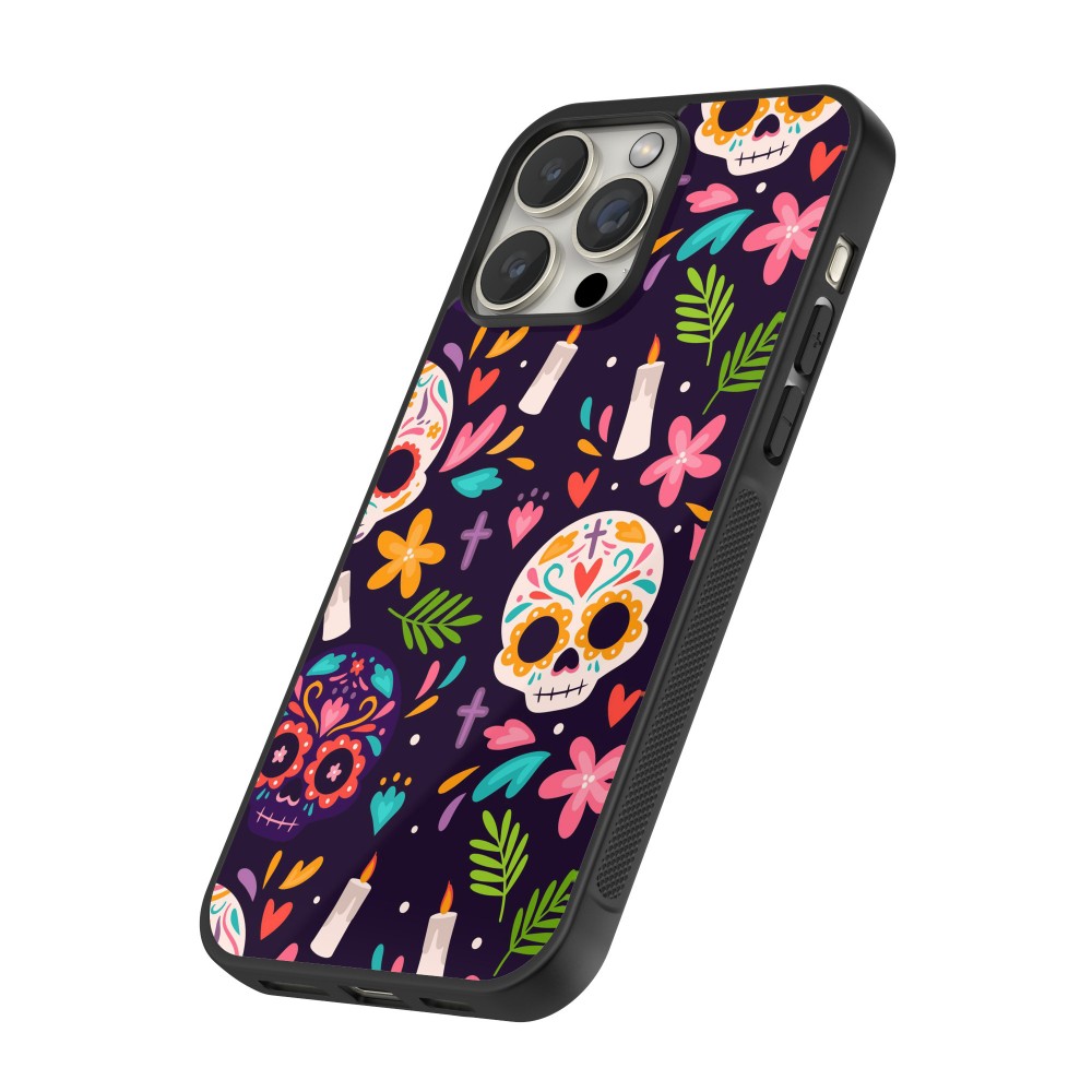 Coque iPhone 12 / 12 Pro - Silicone rigide noir Halloween 2023 mexican style