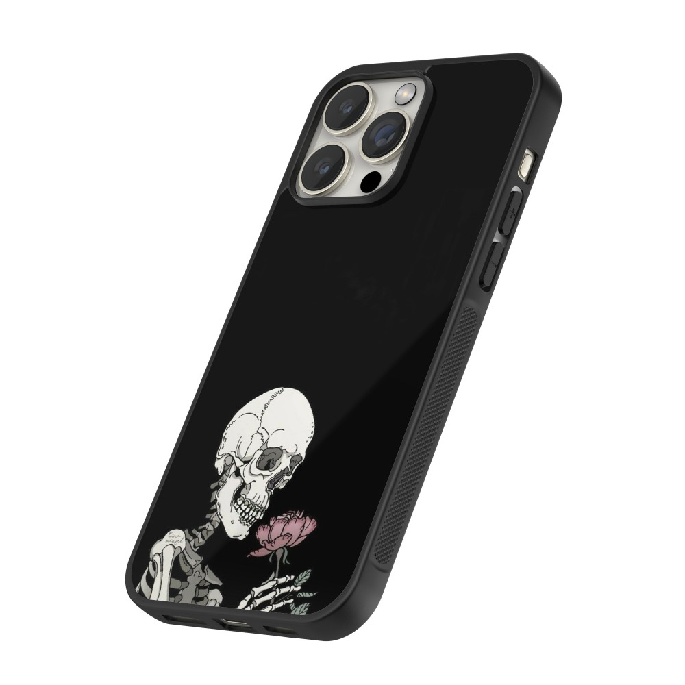 Coque iPhone 12 / 12 Pro - Silicone rigide noir Halloween 2023 rose and skeleton