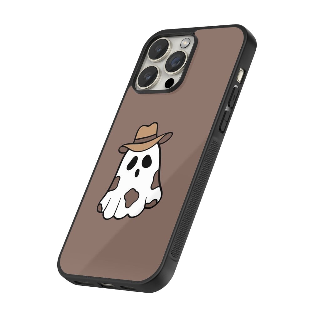 Coque iPhone 12 / 12 Pro - Silicone rigide noir Halloween 2024 cowboy ghost