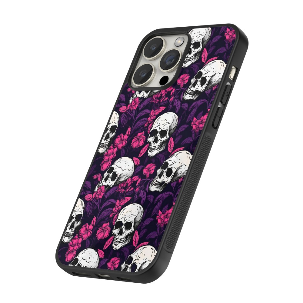 Coque iPhone 12 / 12 Pro - Silicone rigide noir Halloween 2024 romantic skulls