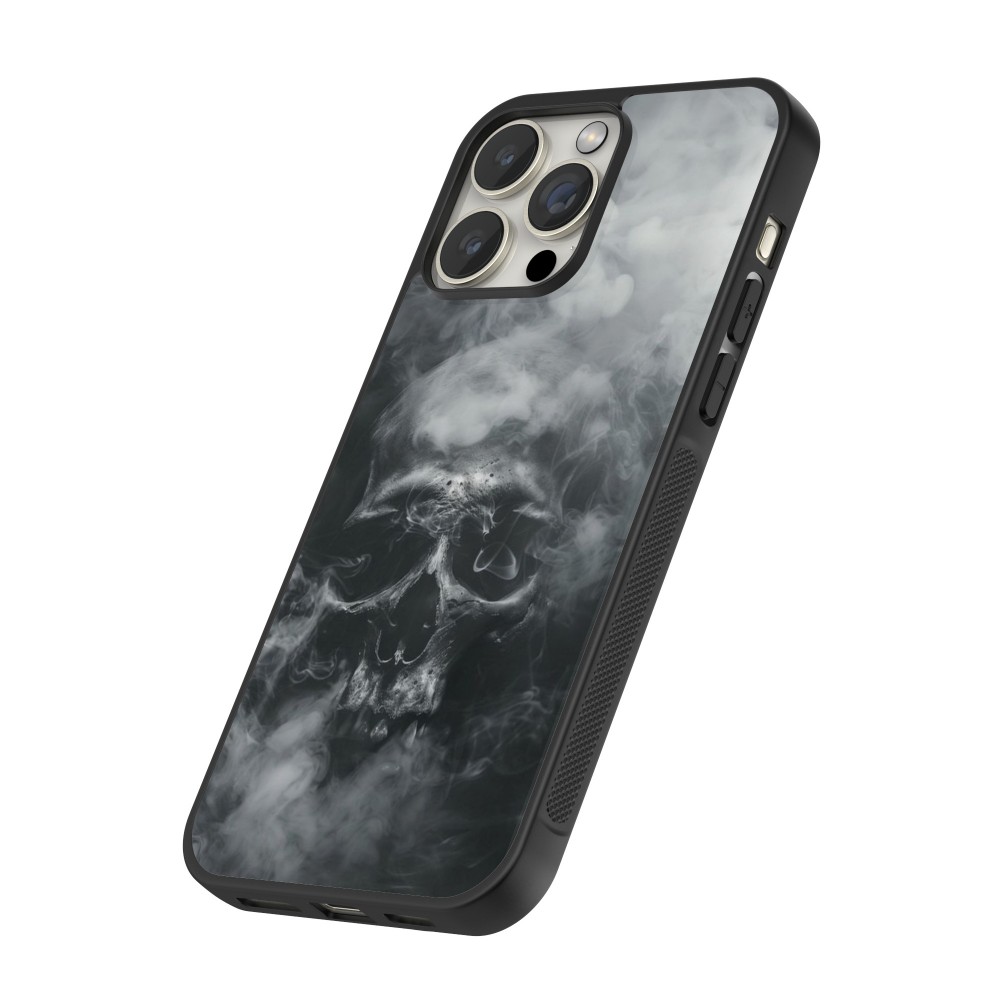 Coque iPhone 12 / 12 Pro - Silicone rigide noir Halloween 2024 smoky skull