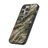 Coque iPhone 12 / 12 Pro - Silicone rigide noir Marbre Olive