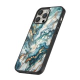 Coque iPhone 12 / 12 Pro - Silicone rigide noir Marbre Vert Bleu Doré