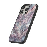 Coque iPhone 12 / 12 Pro - Silicone rigide noir Marbre violette argentée