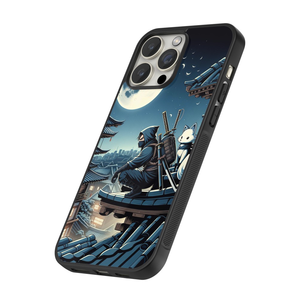 Coque iPhone 12 / 12 Pro - Silicone rigide noir Ninja sous la lune