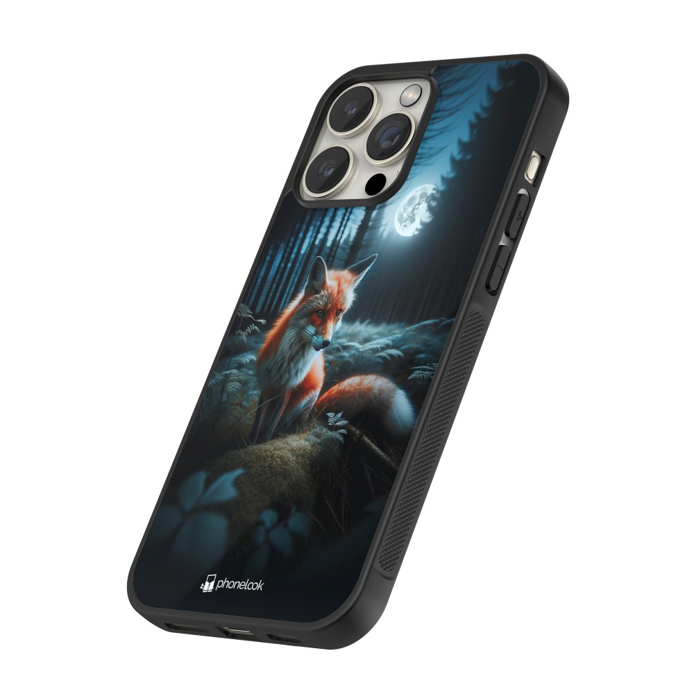 Coque iPhone 12 / 12 Pro - Silicone rigide noir Renard lune forêt