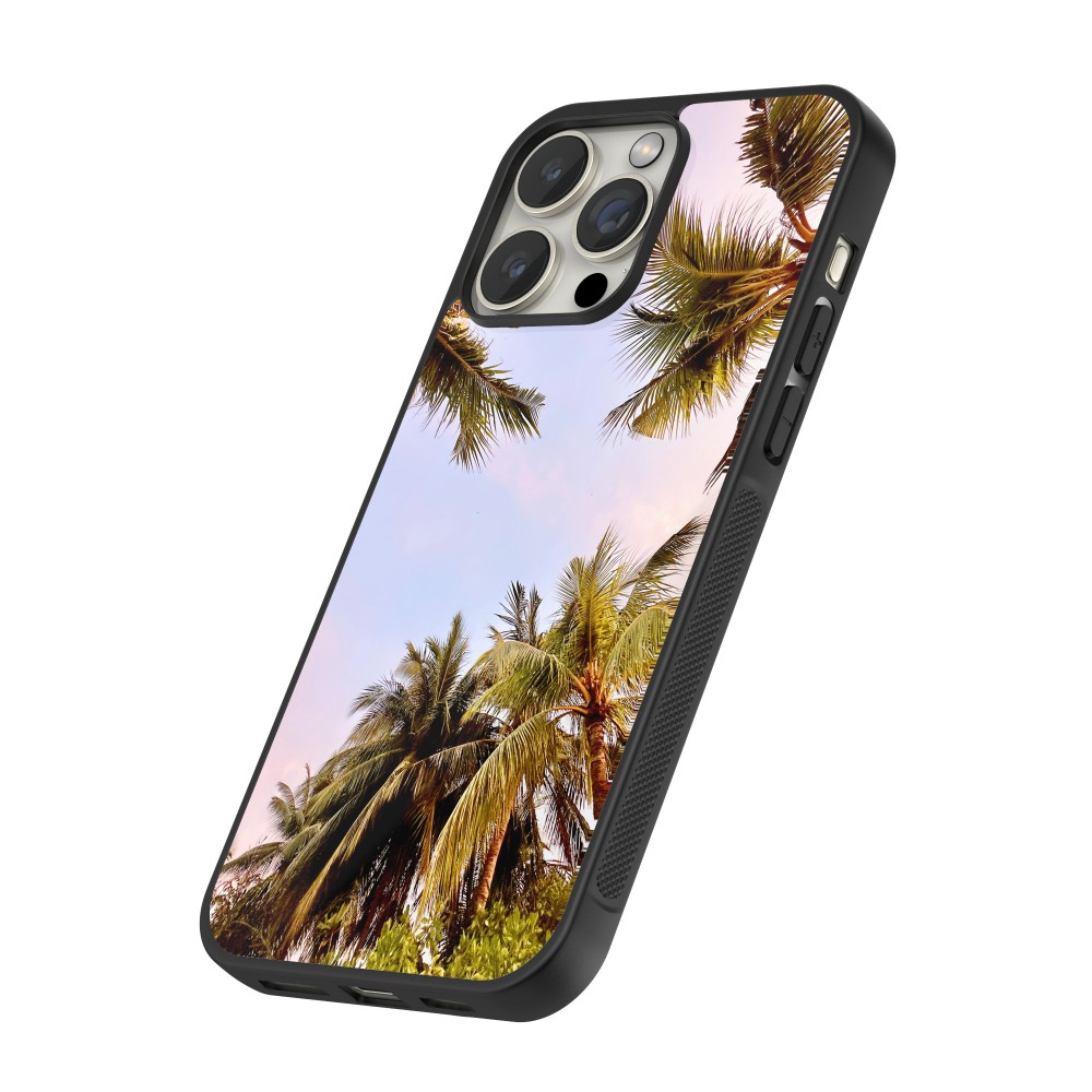 Coque iPhone 12 / 12 Pro - Silicone rigide noir Summer 2023 palm tree vibe