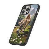 Coque iPhone 12 / 12 Pro - Silicone rigide noir Vache montagne Valais