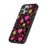 Coque iPhone 12 / 12 Pro - Silicone rigide noir Valentine 2023 love symbols