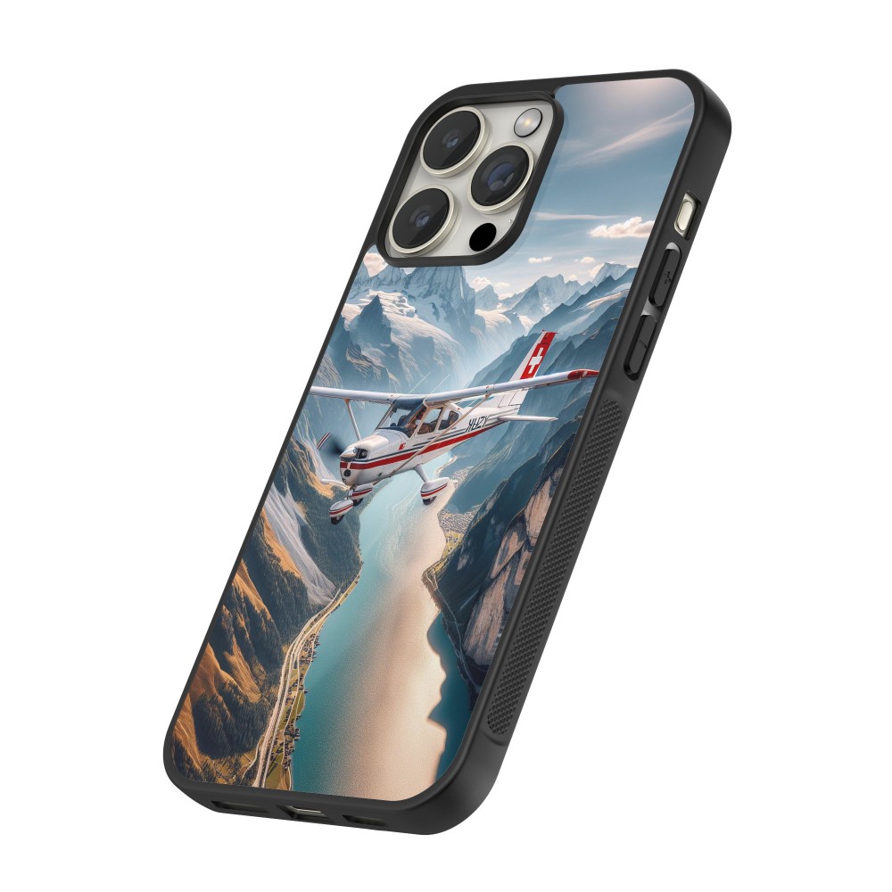 Coque iPhone 12 / 12 Pro - Silicone rigide noir Vol Alpin Suisse