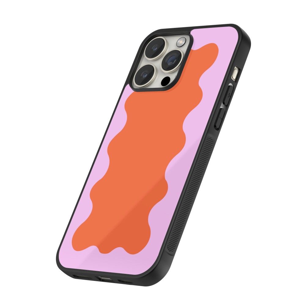 Coque iPhone 12 / 12 Pro - Silicone rigide noir Wavy Rectangle Orange Pink