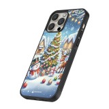 Coque iPhone 12 / 12 Pro - Silicone rigide noir Noël 2023 bonhomme de neige et sapin