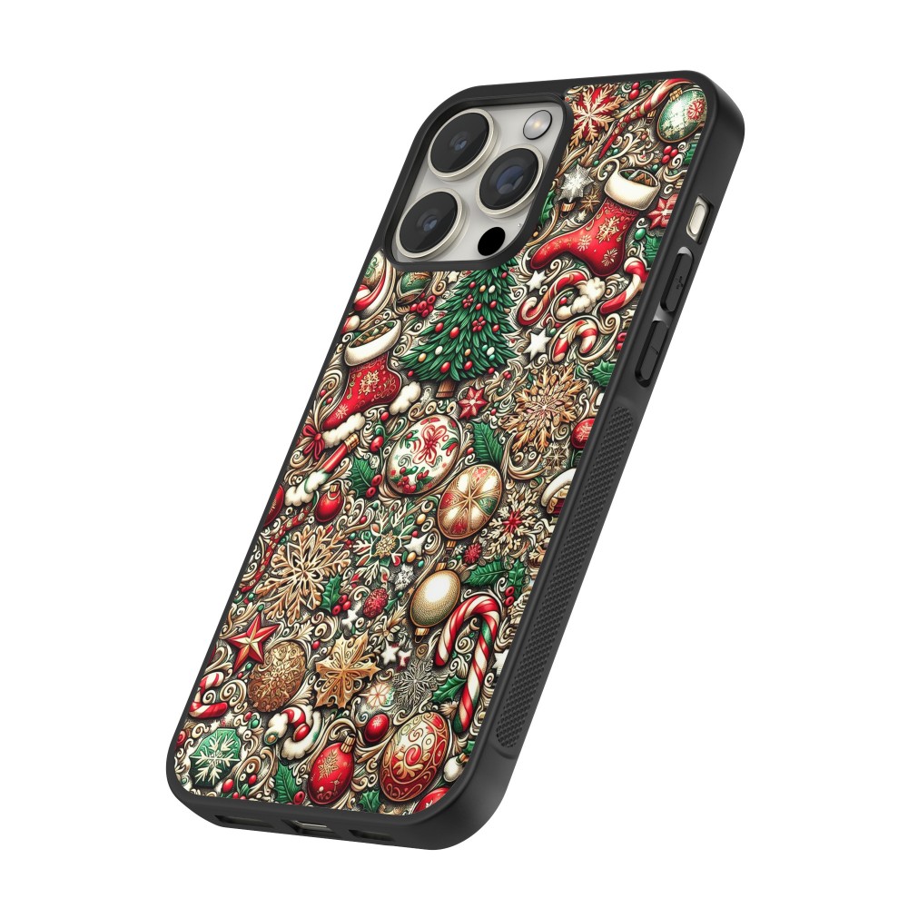 Coque iPhone 12 / 12 Pro - Silicone rigide noir Noël 2023 micro pattern