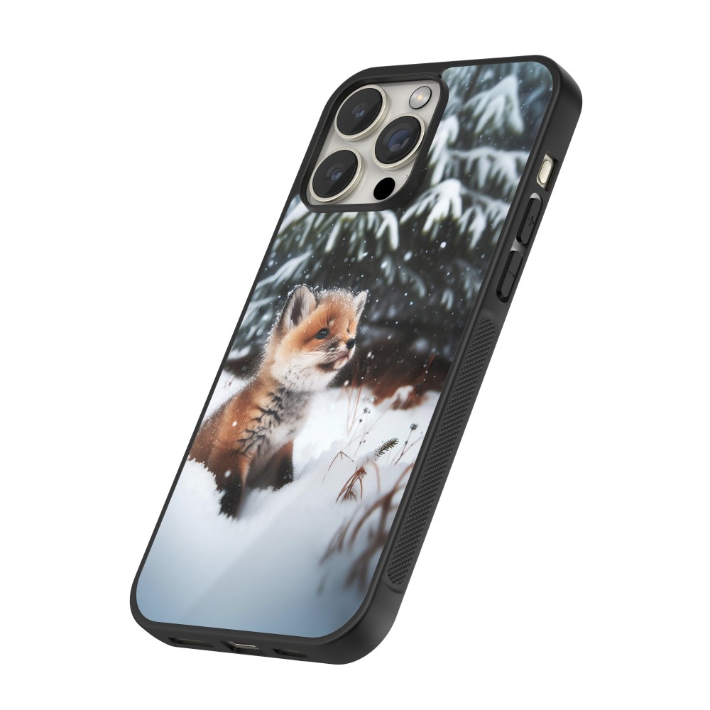 Coque iPhone 12 / 12 Pro - Silicone rigide noir Noël 2023 Renardeau sapin