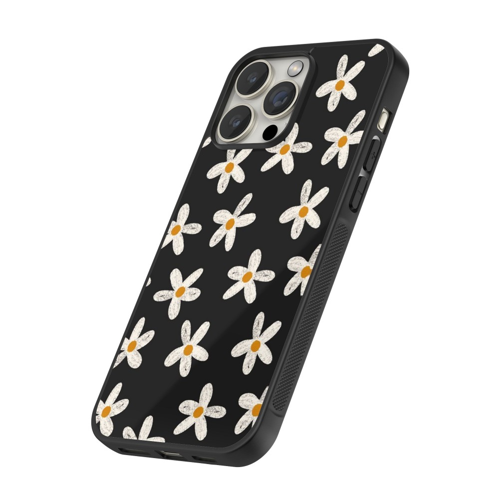 Coque iPhone 12 Pro Max - Silicone rigide noir Easter 2024 white on black flower