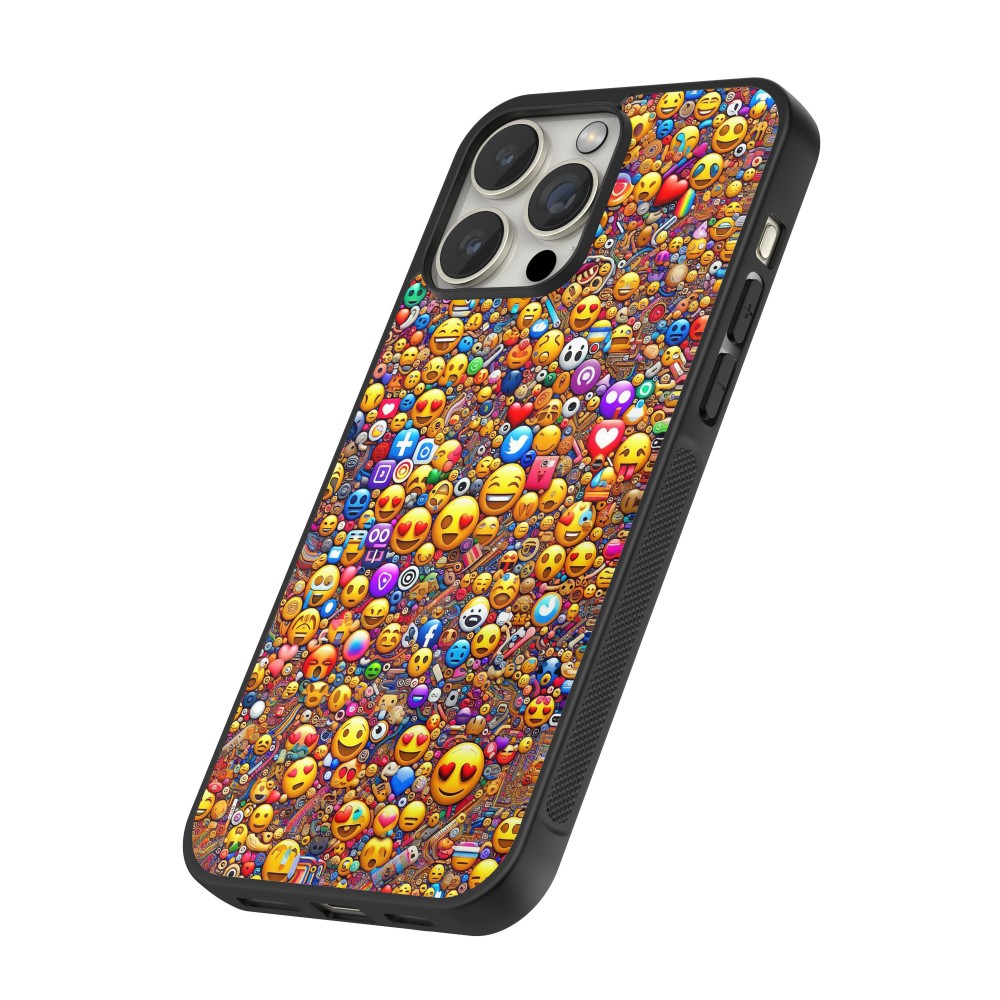 Coque iPhone 12 Pro Max - Silicone rigide noir Emoji mixed