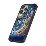 Coque iPhone 12 Pro Max - Silicone rigide noir hibou volant floral