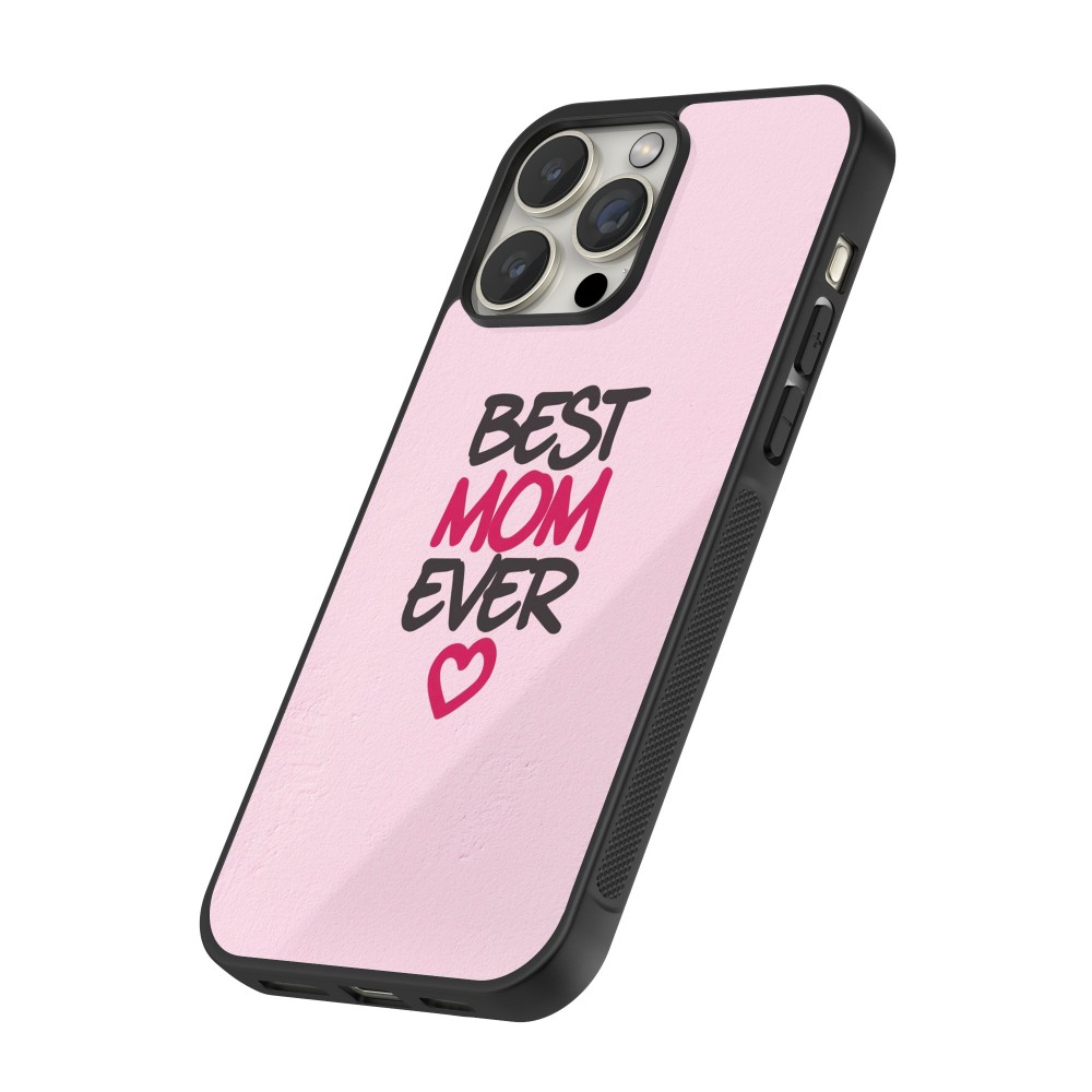 Coque iPhone 12 Pro Max - Silicone rigide noir Mom 2023 best Mom ever pink