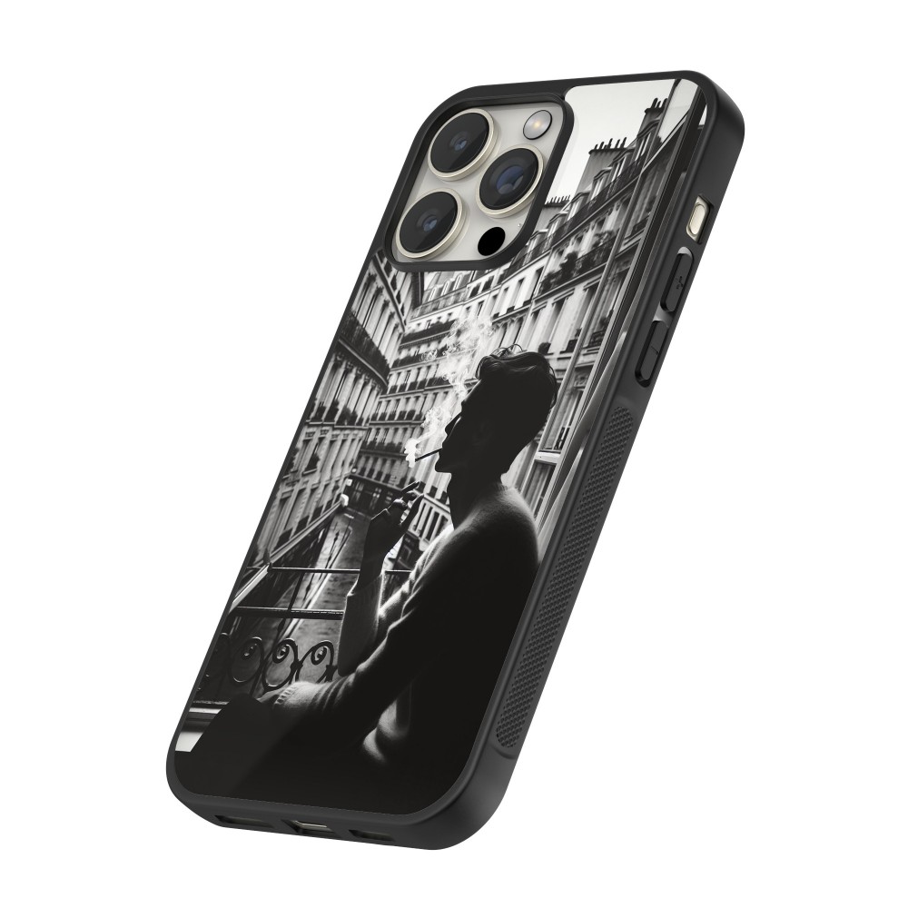 Coque iPhone 12 Pro Max - Silicone rigide noir Parisian Smoker